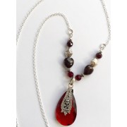 372 Collier long pendentif grenat, argent sterling